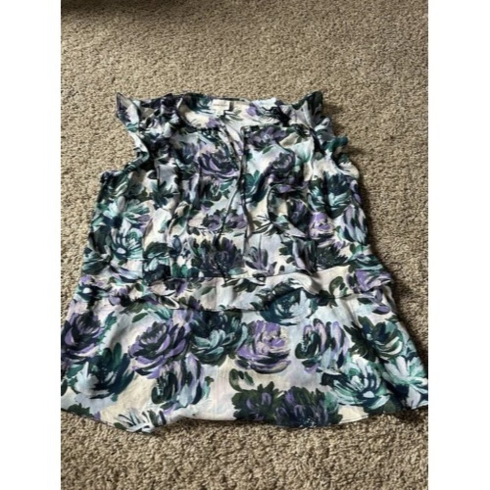 AVA & VIV Multicolor Sleeveless Side Zip Floral Top Ruffle Detail Womens Size 2X